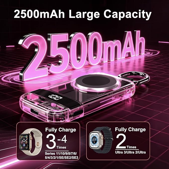 5W Fast Portable Charger for Apple Watch, 2500mAh iWatch Charger for Apple Watch Series 11 1-10/Ultra 3 1-2/SE 3 1-2, Mothers Gifts for Mom from Son Daughter (Pink-Mom)