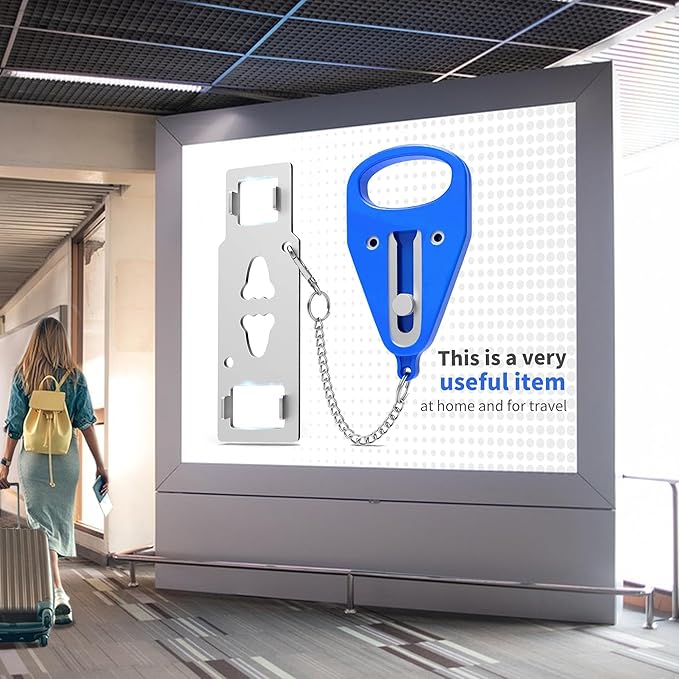 Portable Travel Door Lock Blue of 2 Pieces, Lockdown Securing Doors from Inside, Simple Effective Reliable for Hotel and Apartment Doors, Suitable for Family Trip