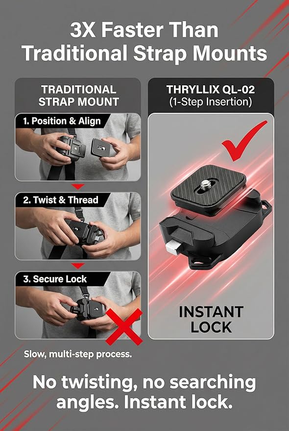 QL-02 Camera Strap Quick Release Kit, 4-Direction Slide-in Plate & Base, Compatible with PD Plate/QL-02 Plate/Arca 38mm, Supports 44 lbs / 20 kg,Compatible with GoPro and DSLR