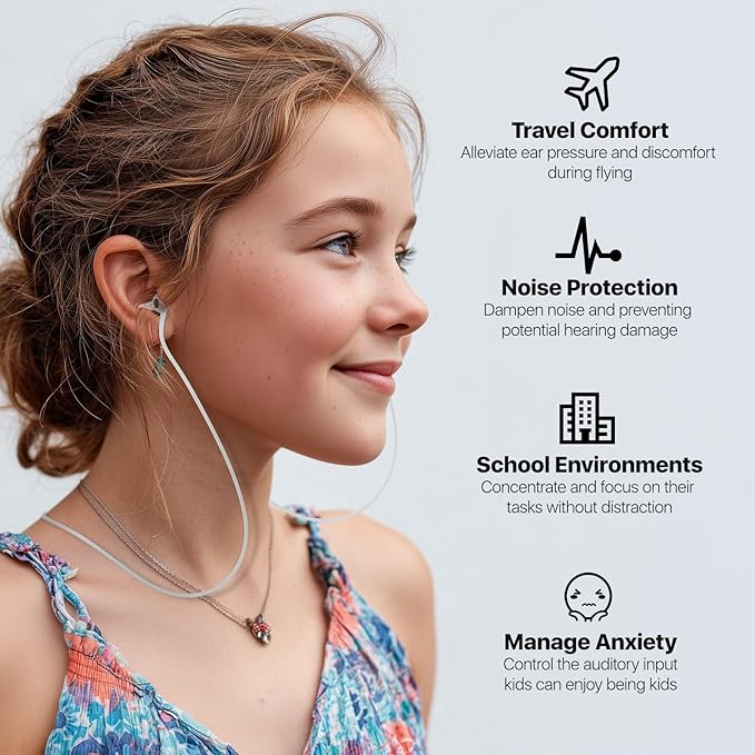 Kids Ear Plugs (6yrs +), Reusable Airplane Ear Pressure Relief Earplug for Child Adult with Small Ear-canals, Ear Protection for Focus, Travel, Anxiety Stress, School, 25 dB Noise Reduction