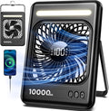 10000mAh Portable Travel Fan, 5 Speeds Strong Wind Cruise Fan with LED Lantern, 24H Runtime Cordless Personal USB Fan, 2/4/6/8H Timer, Ultra-thin Quiet Desk Fan for Camping, Office, Bedroom, Beach