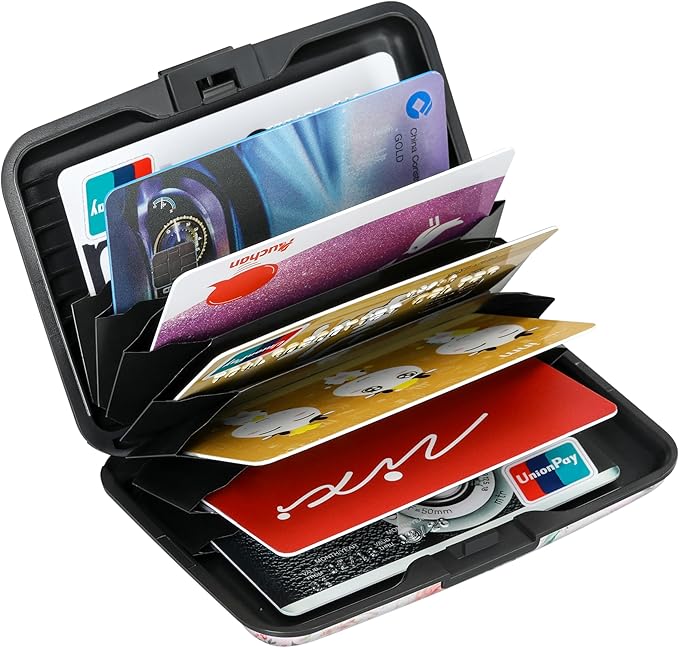 ELFISH Mini RFID Aluminum Wallet Credit Cards Holder Business Card Case Metal ID Case for Men Women(Pink Rose)