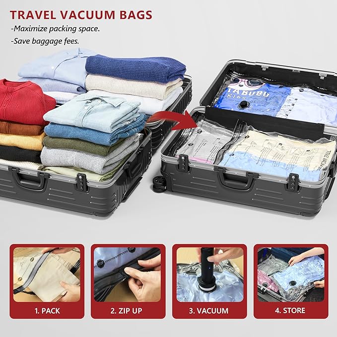 Travel Vacuum Bags for Clothing with Rechargeable Electric Pump, Compression Packing Cubes Organizer Storage for Luggage Suitcase, Space Saver Seal Bags for Vacation Cruise, 9 Combo