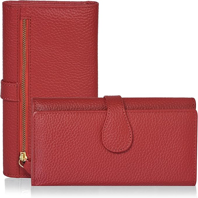 Real Leather Women Wallet Leather with RFID Blocking -Trifold Card Holder Designer Ladies Clutch with ID Window Wallets