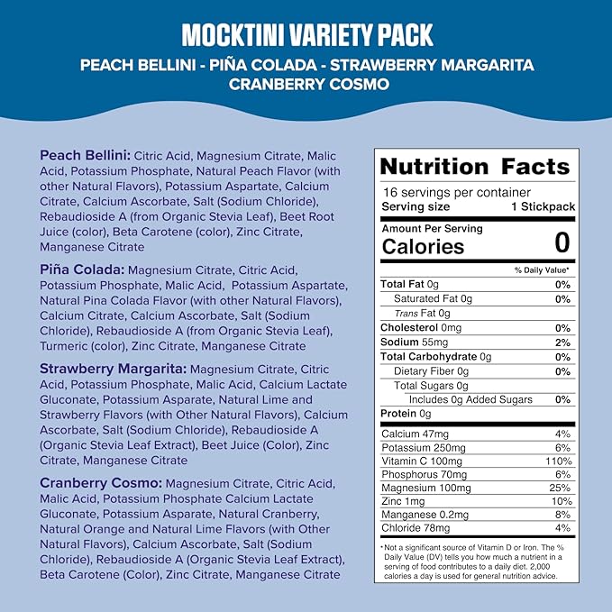 Ultima Replenisher Daily Electrolyte Powder – Mocktini Variety Pack, 16 Stickpacks – Zero Sugar Hydration Packets with 6 Electrolytes and Minerals – Sugar Free, Plant Based & Keto Friendly Drink Mix