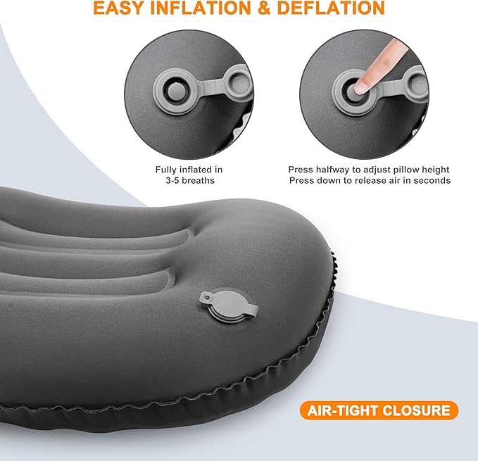 Ultralight Inflatable Camping Pillow with Soft Cover, Compact Compressible Portable Travel Air Pillow, Blow Up Camp Pillows for Outdoor Camp Sport Hiking Backpacking Travel Essential Black