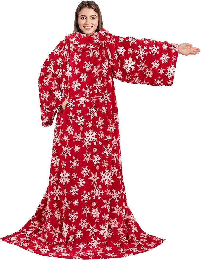 PAVILIA Blanket with Sleeves for Adult Women Men, Soft Warm Wearable Blanket Fleece Wrap Throw, Robe Blanket Gift