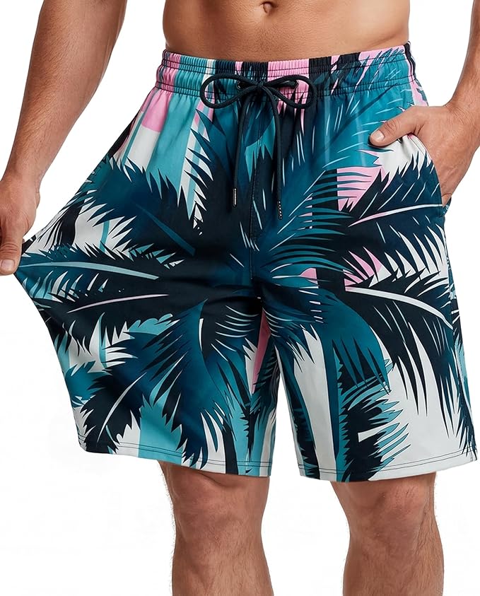 Men Swim Trunks 9 Inch with Mesh Lining Breathable Quick Dry Drawstring Pockets for Summer Beach Pool Board