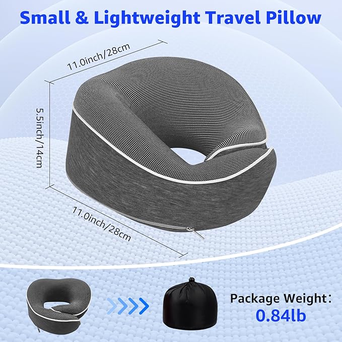 Travel Pillows for Airplanes Ergonomic Memory Foam Neck Pillow for Travel - 360° Head & Neck Support for Sleeping on Flights, Cars, Trains & Office (Dark Gray-2)