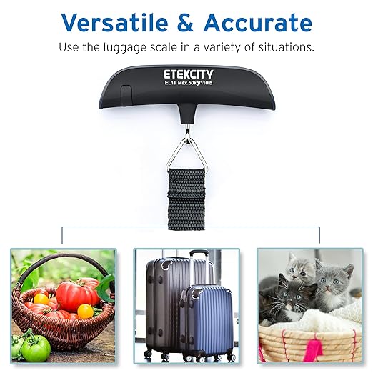 Etekcity Luggage Scale, Travel Essentials, Digital Suitcase Weight Scales for Travel Accessories, Hanging Baggage Scale with Temperature Sensor, Rubber Paint, 110 Pounds, Battery Included,Grey