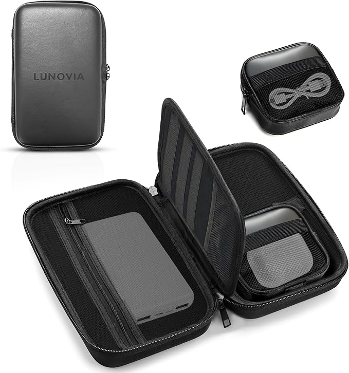 Hard Shell Tech Organizer – Protective Travel Case for Cables, Chargers & Accessories | Mid-Size Electronics Organizer with Removable Pouches