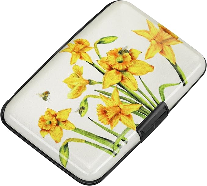 ELFISH Mini RFID Aluminum Wallet Credit Cards Holder Business Card Case Metal ID Case for Men Women(Yellow Narcissus)