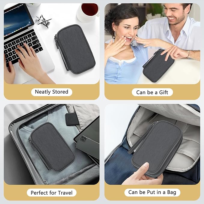 Skycase Electronic Organizer Travel Case - Waterproof Travel Cord Pouches for Organization, Cable Organizer, All-in-One Double Layers Storage Bag for Accessories, Charger, Cable, Grey
