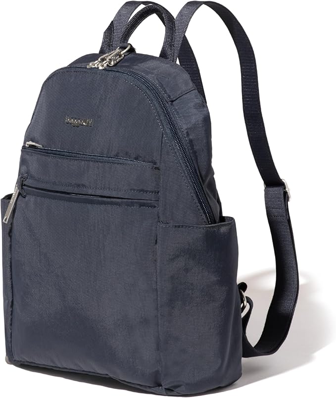 Baggallini Securtex® Anti-theft Vacation Travel Backpack 10x13 Slash-Resistant Nylon Daypack w/RFID, French Navy