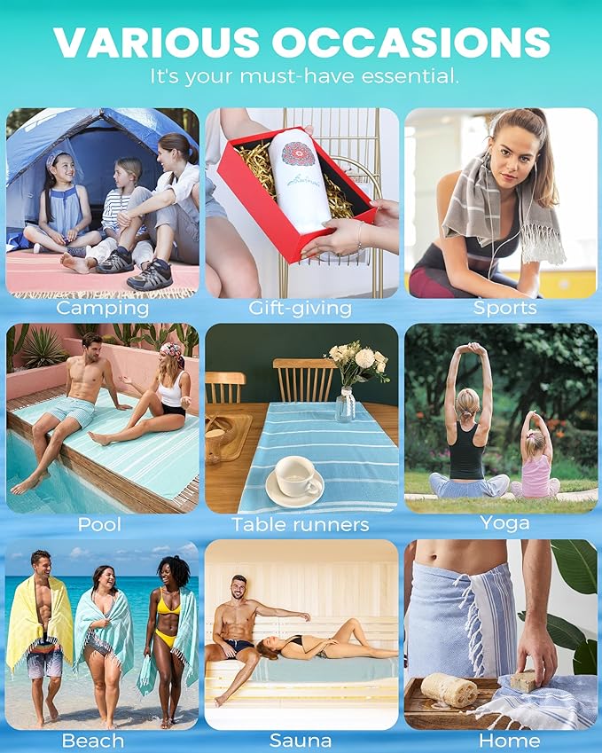 Turkish Beach Towels Quick Dry Sand Free Soft Absorbent Extra Large Xl Big Blanket Adult Oversized Bath Pool Swim Towel Lightweight Thin Fast Drying Compact No Sand Packable Vacation Essentials