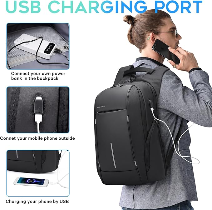 BANGE Travel Backpack for 15.6 Inch Notebook,Lightweight Work Backpacks for Men, Daily Fashion Backpack for Men and Women