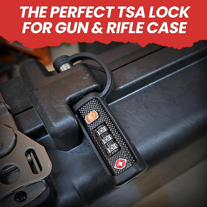 TSA Approved Tactical Gun Case Lock - Protective Rubber Sleeve & Cut-Resistant MonoShaft - Secure Single Shaft Padlock for Guns Luggage Rifles Pistols & Revolver Cases - Child Safe