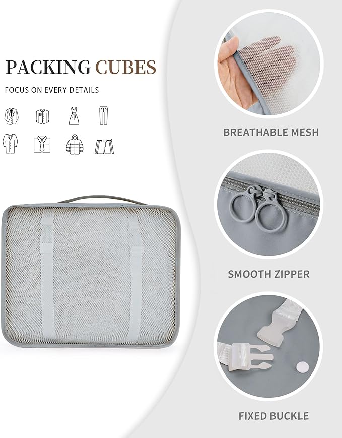 Anjing Packing Cubes for Suitcase 11PCS Luggage Packing Organizers Travel Essentials Luggage Organizer Hooked Toiletry Bag Cosmetic Bag and Shoes Bag, Gray