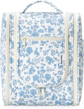 Narwey Hanging Toiletry Bag Women Travel Makeup Bag Organizer Toiletries Bag for Travel Size Essentials Accessories Cosmetics (Medium,Blue Flower)