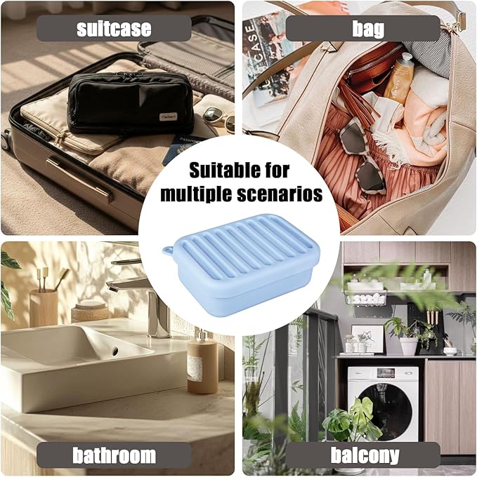 Silicone Leak-Proof Travel Soap Case, Portable Soap Container with Removable Draining Pad, Compact Soap Box for Travel, Gym, Camping, Bathroom(Light Blue)