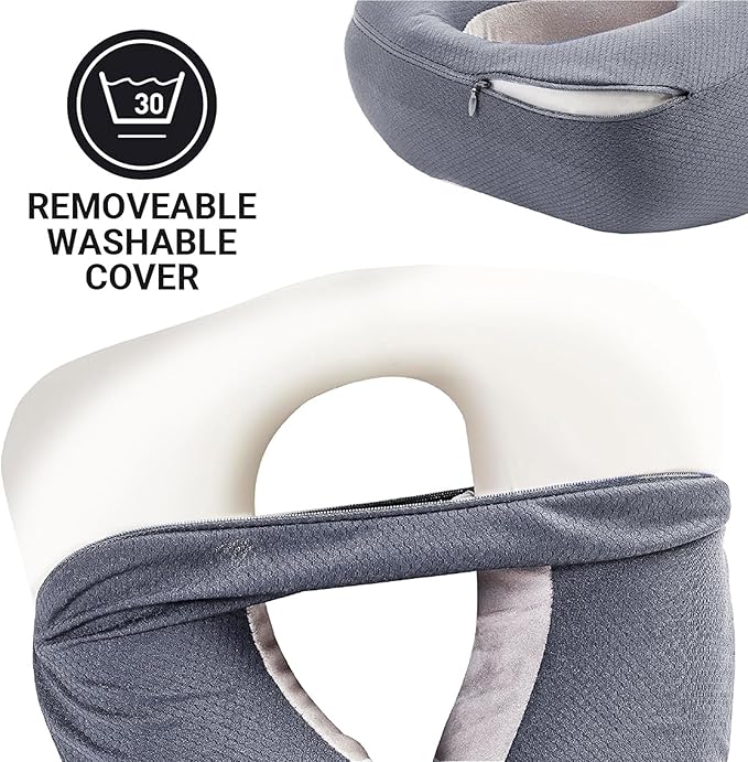 American Dreamer, Deluxe Travel Pillow, Comfortable Memory Foam Neck Pillow for Uninterrupted Sleep, Ideal for Airplane, Bus, Car, and Train, Travel Essentials, Made in USA, Gray
