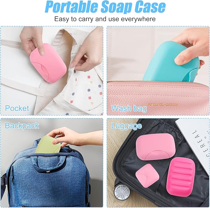 RETON 4 Pcs Portable Candy Color Soap Container Case Box Holder Organizer for Home, Bathroom, Hiking, Traveling, Camping and Other Outdoor Activities (4 Small)