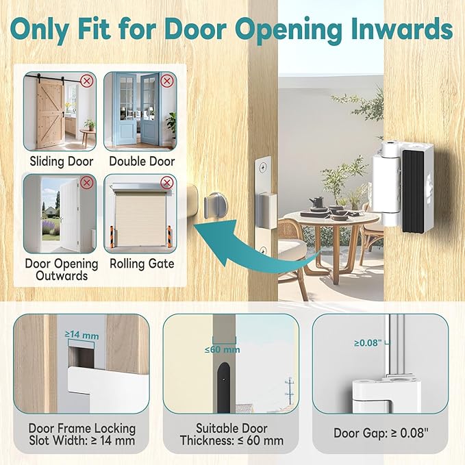 Upgraded Portable Security Door Reinforcement Lock - No Drilling Flip Lock Latch Prevents Unauthorized Entry Fits Inward-Opening Doors, Apartment, Hotel, Travel (White-2 Pcs)