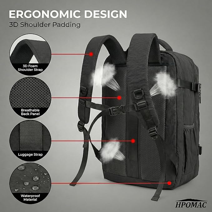 Vacuum Compression Backpack for Travel, Carry-On Backpack with Vacuum System & Pump, Packs Like 55L for 5-7 Day Trips, Fits 17" Laptop, Water-Resistant Business Travel Backpack for Men/Women