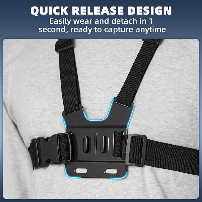 BRDRC Pocket 3 Chest Mount,Hand Free Vlog Video Body Chest Harness Strap for DJI Action 5 Pro/4/3/Pocket 4,POV Shooting Body Strap Holder Clip Kit for GoPro, for Insta360 X3 X4, Phone Accessories