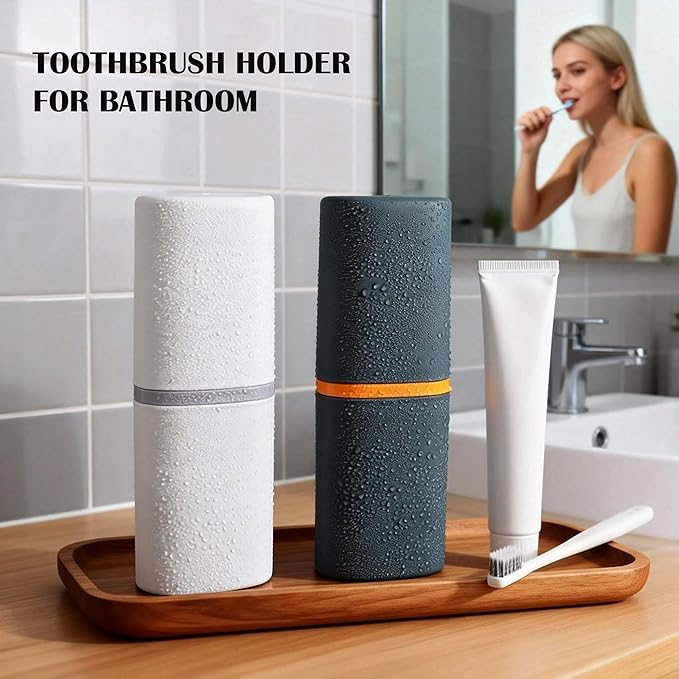 Travel Toothbrush Case, 2-in-1 Toothbrush and Toothpaste Travel Case with Rinse Cups, Portable Dustproof Covered Toothbrush Holder for Camping Business Trip School Gym