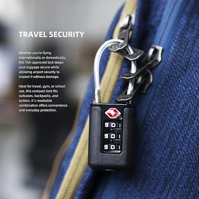 TSA Locks for Luggage, Small Padlock Combination, Luggage Locks TSA Approved, Combo Padlock with Code, for Suitcase, Gym Locker, Gun Case, Travel Backpack, Bag Zipper, Box (Black+Black)