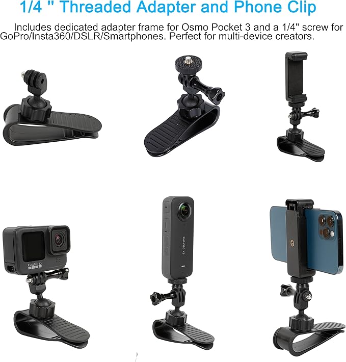 PellKing Car Visor Camera Mount for DJI Osmo Pocket 4 3-360° Adjustable Dashboard Vlog Kit, Perfect for Driving POV Videos, Travel Vlogging & Road Recording