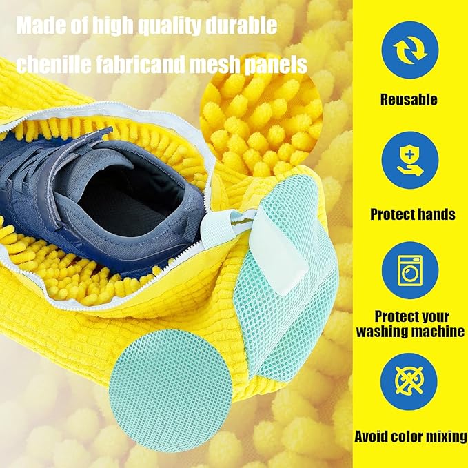 2 Pack Shoe Washing Machine Bag Shoe Washing Bag Shoe Mesh Laundry Bags Shoe Bags for Travel Reusable Shoe Cleaning Bag for All Shoe Sizes (Yellow)