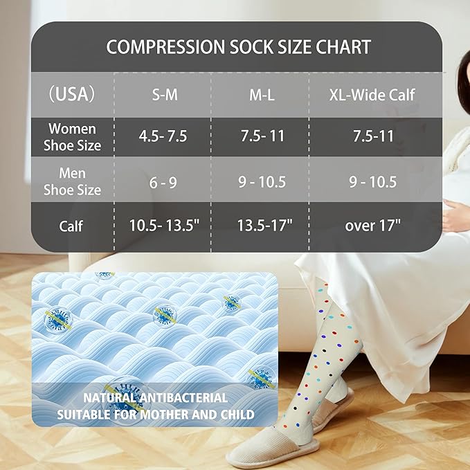 LEVSOX Cotton Compression Socks for Women&Men 20-30mmHg Knee High Cute Support Sock for Nurses Pregnancy Travel