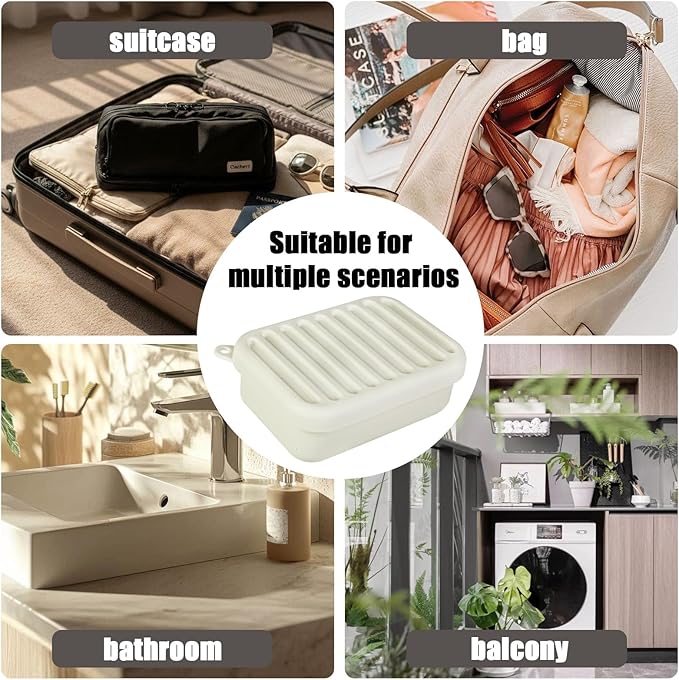 Silicone Leak-Proof Travel Soap Case, Portable Soap Container with Removable Draining Pad, Compact Soap Box for Travel, Gym, Camping, Bathroom(Off White)