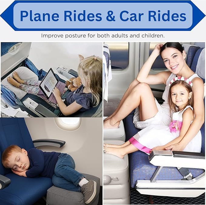 Inflatable Car Seat Foot Rest for Airplane or Toddler Bed for Air Plane (with Fast Inflating Bag) (Beige)