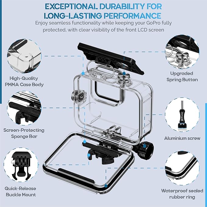 Waterproof Case for GoPro Hero 13 Black Hero 12 Black Hero 11 Black Hero 10 Black Hero 9 Black Protective Underwater Diving Housing Accessories, Dive Kit for Go Pro Hero13, 12, 11, 10,9 Action Camera