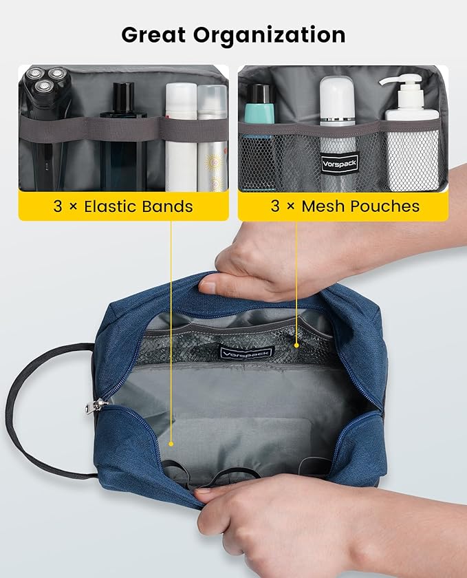 Vorspack Travel Toiletry Bag - Water Resistant Toiletry Bag for Men Travel Bag for Toiletries, Accessories - Navy Blue