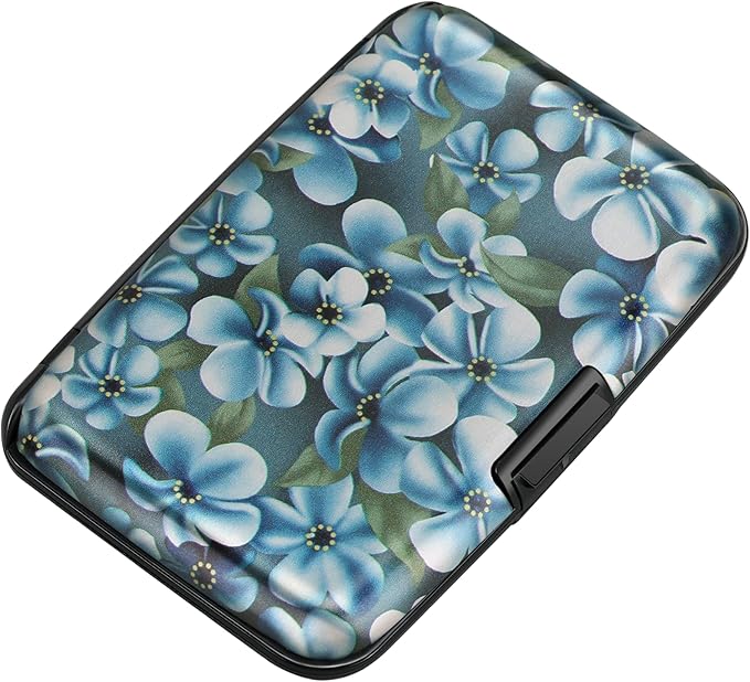 ELFISH Mini RFID Aluminum Wallet Credit Cards Holder Business Card Case Metal ID Case for Men Women(Cute Flowers)