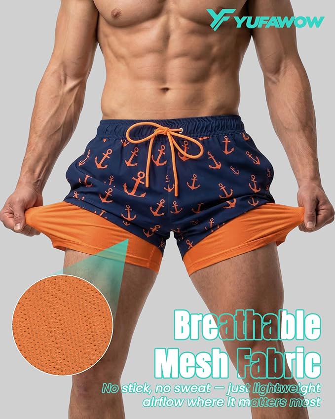 7 Inch Men Swim Trunks with Compression Breathable Liner Quick Dry Zipper Pockets for Pool Board Beach Cruise