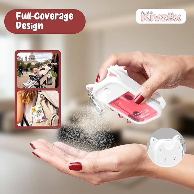 Cat Silicone Case for Touchland Hand Sanitizer Spray with Keychain, Compatible with Power Mist & Glow Mist 1 FL Oz/30ML for Touchland Case, with Charms Accessory Cute Travel Cover Sleeve White