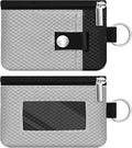 Minimalist RFID Blocking Small Wallet with ID Window,WaterResistant Zip Id Case Wallet with Lanyard Keychain for Cards,Cash,Travel,Women,Men (Light gray/Black)