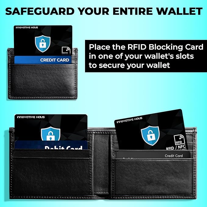 INNOVATIVE HAUS RFID Blocking Card - Slim RFID Blocker and NFC Contactless Debit and Credit Card Protector for Wallet and Purse - 4 Pack