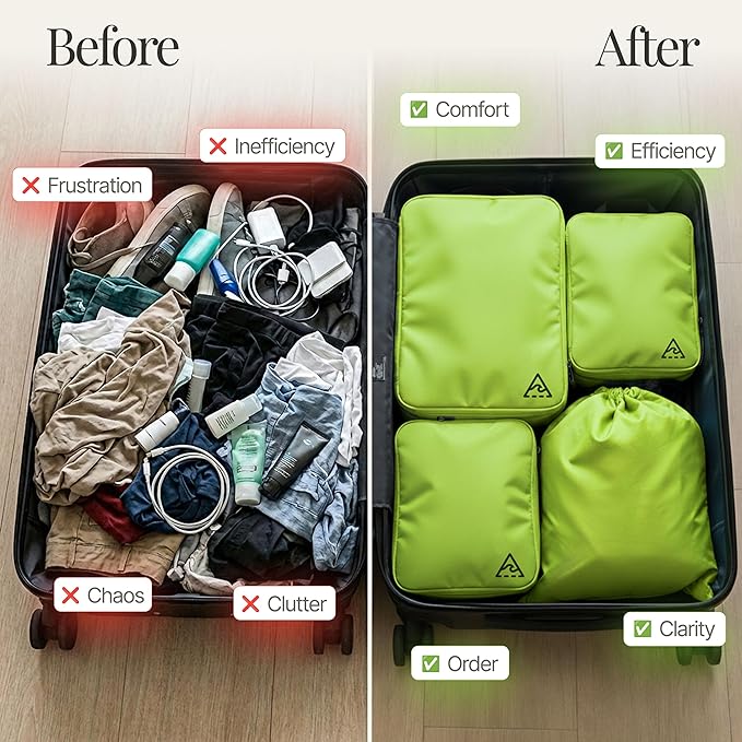 8-Piece Luxury Compression Packing Cubes & Bags for Travel – Maximize Space in Luggage with HybridMax Double-Capacity Design, 50 Luggage Tags, Deluxe Set, Lifetime Satisfaction Suitcase Organizer Bags