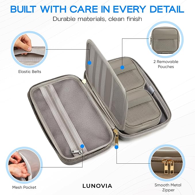 Hard Shell Tech Organizer – Protective Travel Case for Cables, Chargers & Accessories | Mid-Size Electronics Organizer with Removable Pouches