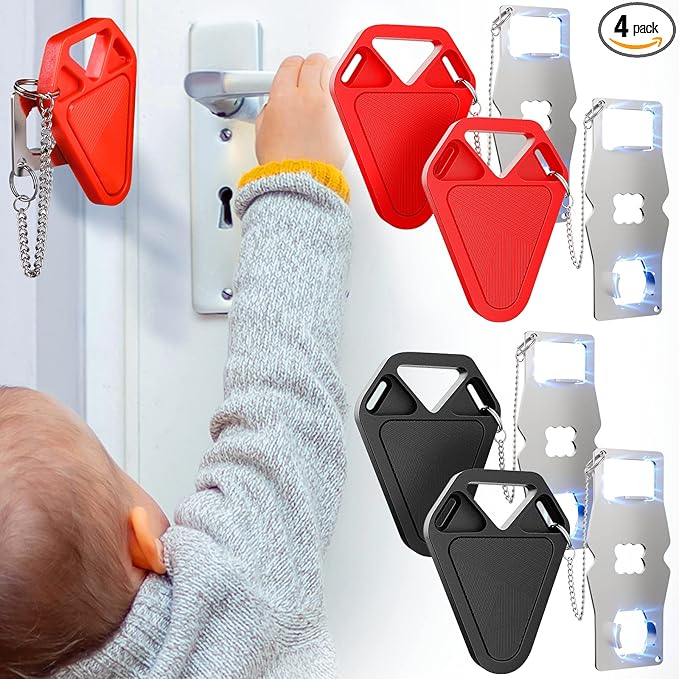 HELEMAN Portable Door Lock for Travel Essential: 4Pack Upgraded Hotel Home Security Safety Locks from Inside Apartment Traveling Front Door Room Security Devices Travel Gifts for Travelers Women