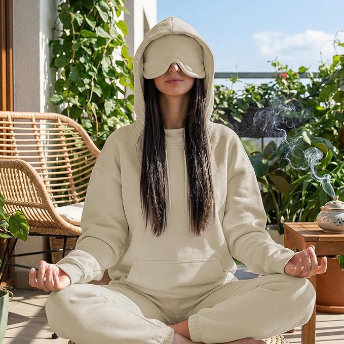 Ainangua Womens Oversized Pullover Essentials Hoodie with Eye Mask Comfor Airplane Mode Travel Office Vacation Sweatshirt