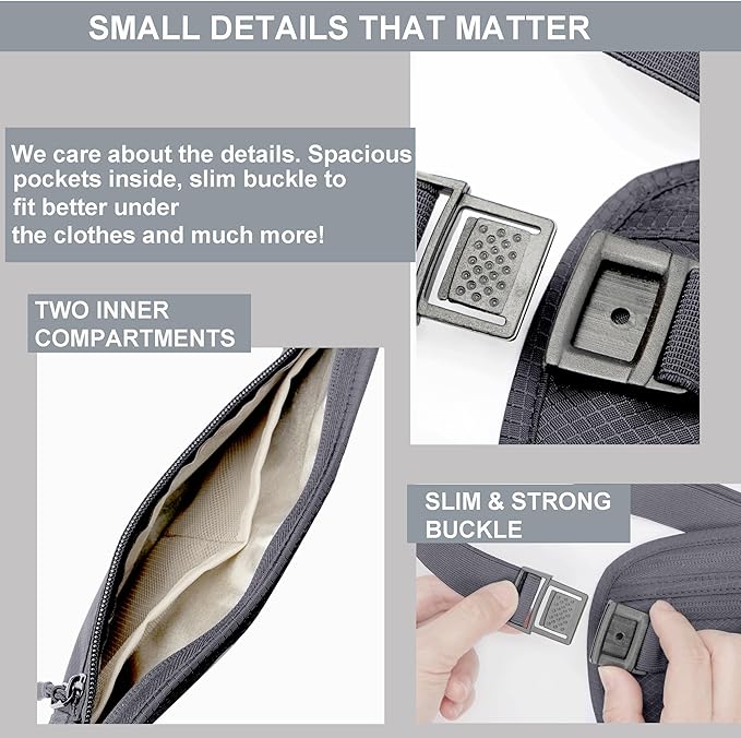 SUPACOOL Money Belt, Hidden Travel Wallet for Passport, RFID Blocking Passport Pouch, Undercover Fanny Pack(Grey)