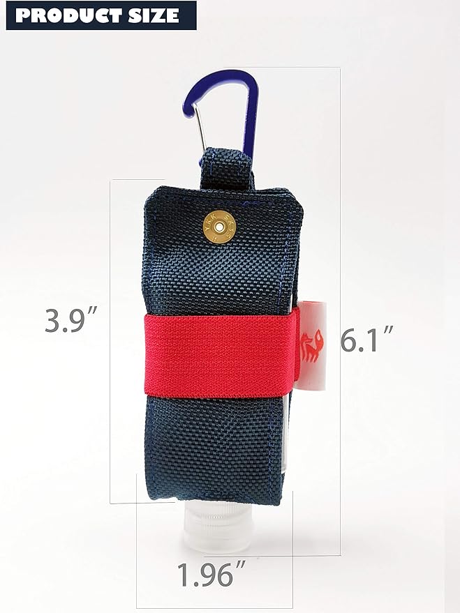Travel Size Hand Sanitizer Holder,Bottle Case and Carabiner Carrier bag-Portable Mini Waist Bag for Liquids Clip On Belt Loop, Backpack and Purse - Includes Empty 60ml/ 2 oz Reusable Bottle (Blue)