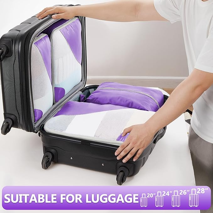 8 Set Packing Cubes for Travel, Gifts for Women Mom,Anti-Tearing Suitcase Organizer for Luggage with Shoe & Hanging Toiletry Bag,OlarHike Vacation Essentials & Accessories for Cruise Ship,Purple